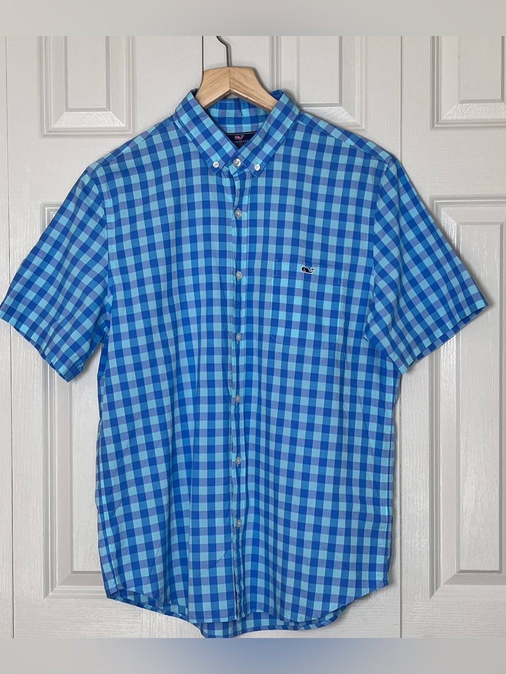 VINEYARD VINES Men's
Short Sleeve Slim Fit Tucker Shirt Size Large Blue Gingham
